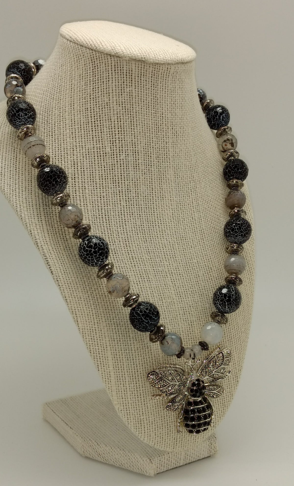 Black/White Fire Agate with Bee