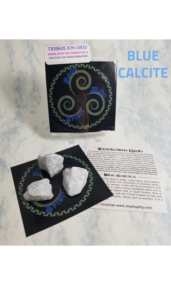 Triskelion Grid with Blue Calcite