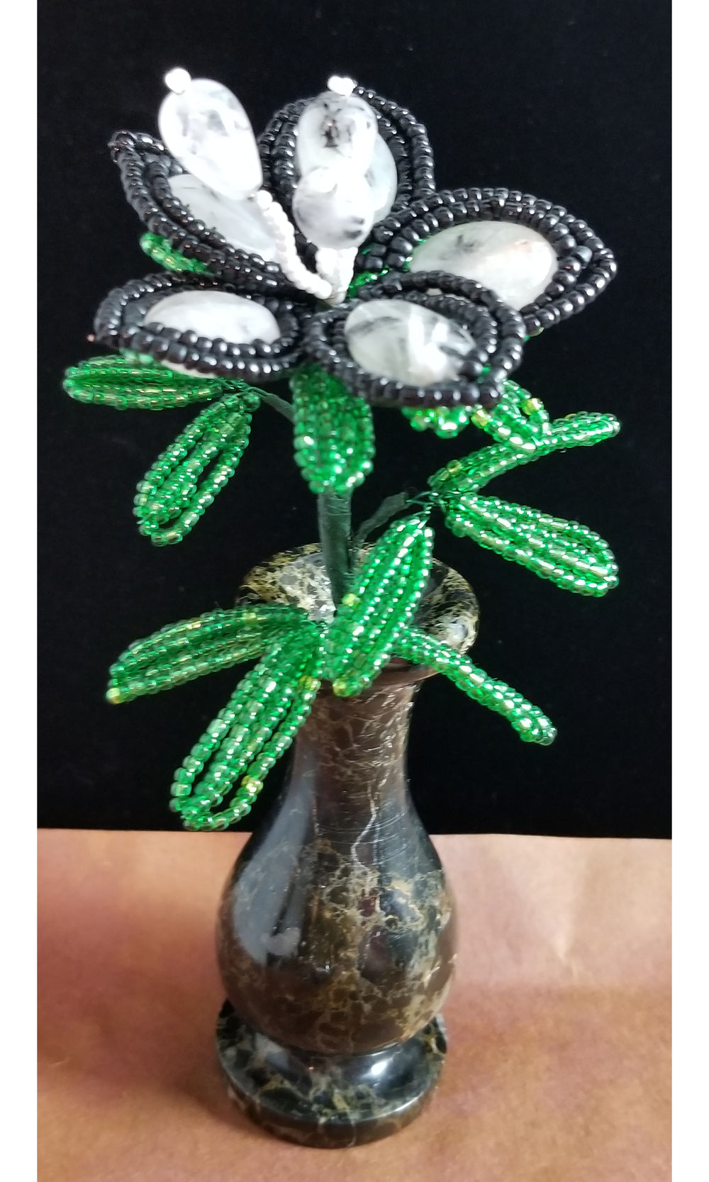 Stone Flower - Rutiliated Quartz and Seed Beads